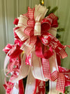 The Adrian Red & Cream Christmas Tree Topper Bow, Check plaid Bow, Xmas bow, tree trimming bow, XL tree topper bow