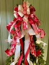 The Adrian Red & Cream Christmas Tree Topper Bow, Check plaid Bow, Xmas bow, tree trimming bow, XL tree topper bow