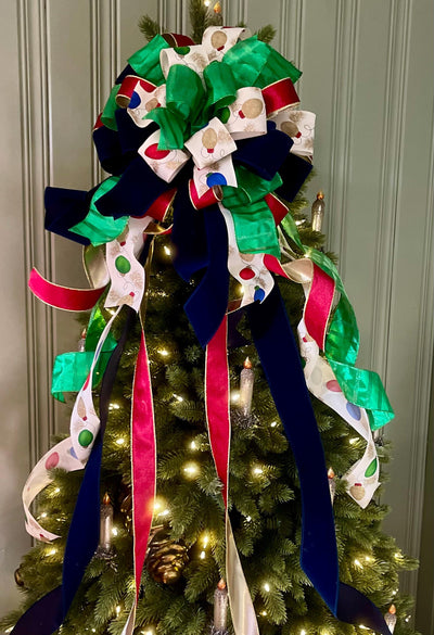 The Lita Red Navy & Green Vintage Style Christmas Tree Topper Bow