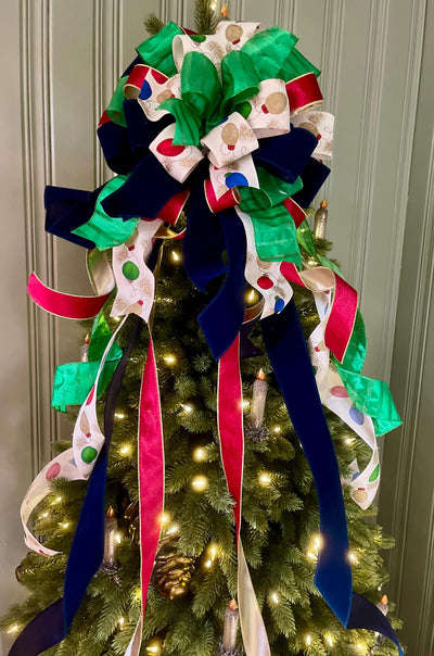 The Lita Red Navy & Green Vintage Style Christmas Tree Topper Bow