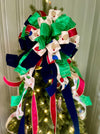 The Lita Red Navy & Green Vintage Style Christmas Tree Topper Bow, Bow topper for christmas tree, Xmas ribbon topper, tree trimming bow