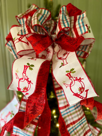 The Joy Red Plaid Christmas Tree Topper Bow