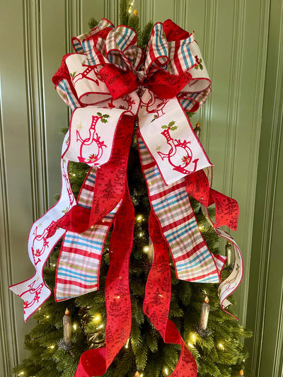 The Joy Red Plaid Christmas Tree Topper Bow