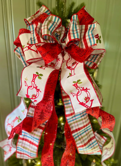 The Joy Red Plaid Christmas Tree Topper Bow