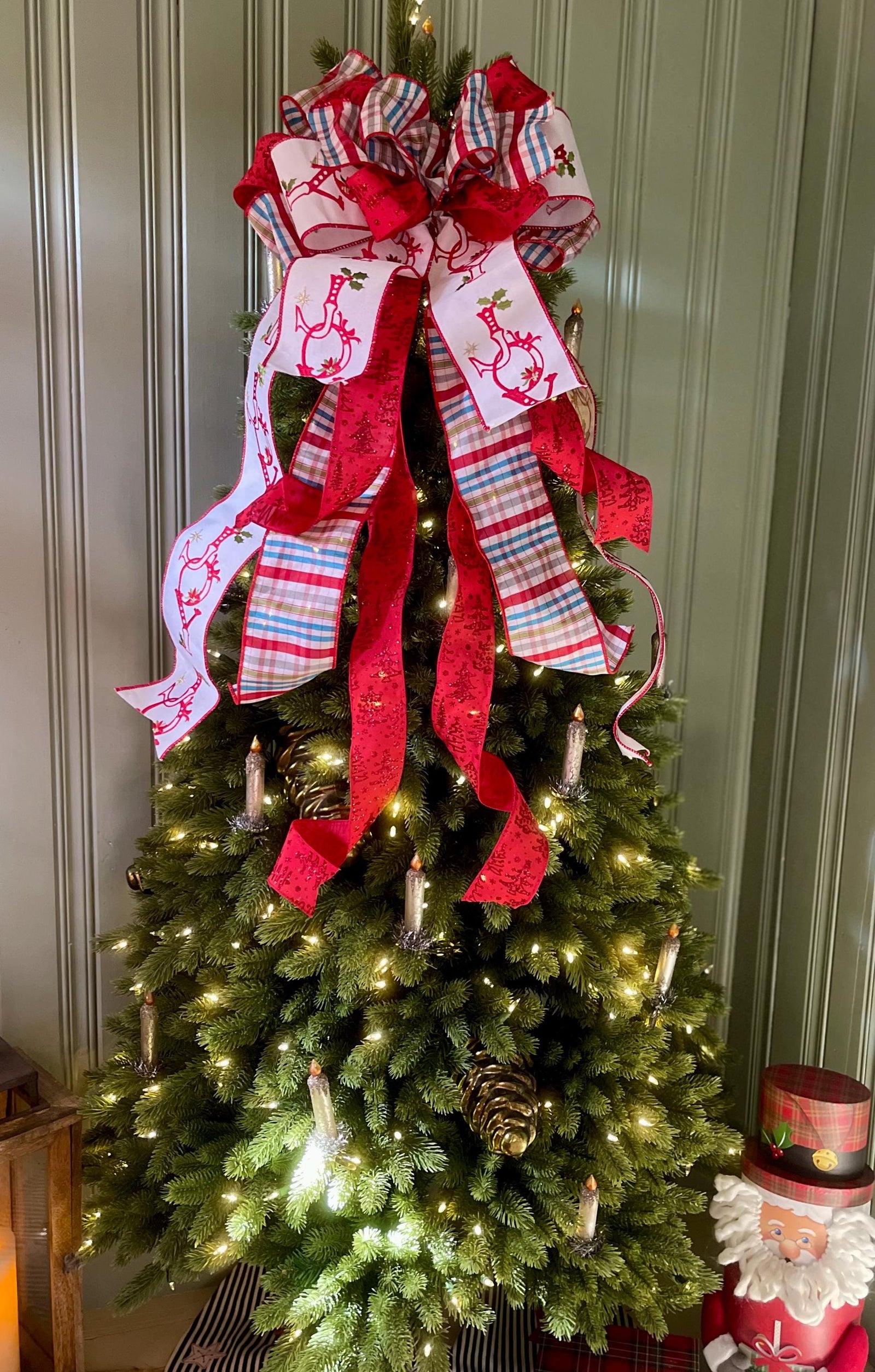 The Joy Red Plaid Christmas Tree Topper Bow