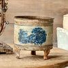 Round blue toile aged container