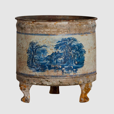 Round blue toile aged container