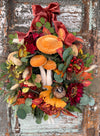 The Octavia Yellow, Orange & Russet Fall Wreath For Front Door, Autumn country cottage wreath, Farmhouse fall mushroom wreath, Sunflower