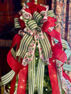 The Kristina Red Green & White Christmas Tree Topper Bow, Red tree bow, bow for wreaths, green long streamer bow, tree trimming bow