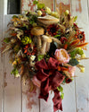 The Sierra Blush Pink & Russet Fall Wreath For Front Door, Autumn country cottage wreath, Farmhouse fall mushroom wreath, Sunflower