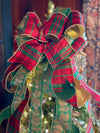 The Consuela Red Green & Gold Elegant Christmas Tree Topper Bow