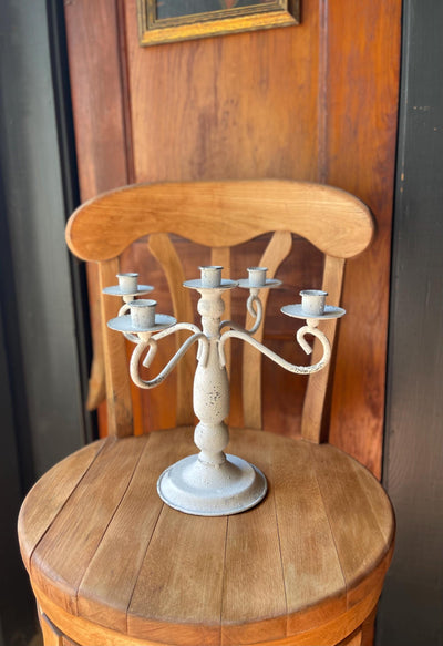 White Distressed five arm Candelabra
