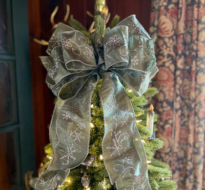 The Midori Minty Sage Green & Silver Christmas Tree Topper Bow