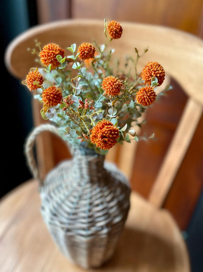 Fall Garden Greenery Bush, Orange Silk flower greenery, artificial flower bush, craft supply, button bush, artificial green bush