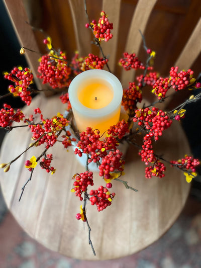 Fall Bittersweet Candle Ring, Autumn accent ring, orange berry candle ring, farmhouse decor, Halloween decor