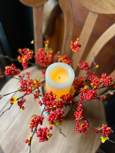 Fall Bittersweet Candle Ring, Autumn accent ring, orange berry candle ring, farmhouse decor, Halloween decor