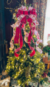 Red & White Gingerbread Christmas Bow - The Ginnifer, Tree Topper Bow, luxury bow, Christmas tree bow, tree trimming, big red ribbon topper