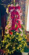 Red & White Gingerbread Christmas Bow - The Ginnifer, Tree Topper Bow, luxury bow, Christmas tree bow, tree trimming, big red ribbon topper