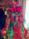 The Bianca Red Emerald Green & Gold Velvet Christmas Tree Topper Bow