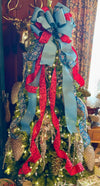 The Lapiz Smoke Blue Navy & Red Christmas Tree Topper Bow