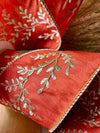 Russet & Gold Fall Wired Ribbon 4" x 5 YARD ROLL, Luxury leaf and vine embroidered ribbon, Christmas ribbon, brick gold wide stitched ribbon