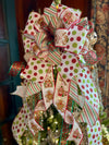 The Monica Red White & Green Whimsical Christmas Tree Topper Bow