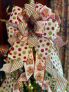 The Monica Red White & Green Whimsical Christmas Tree Topper Bow