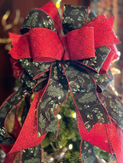 The Chloe Red & Black Christmas Tree Topper Bow