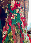 The Meagan Red & Green Christmas Tree Topper Bow