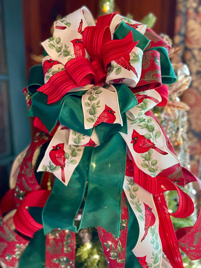 The Meagan Red & Green Christmas Tree Topper Bow