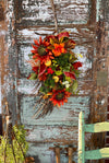 The Aurelia Fall Swag For Front Door, Autumn country cottage wreath, Farmhouse swag, unique door wreath, Orange & yellow fall floral swag