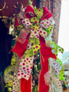 The Jolly Red White & Lime Green Christmas Tree Topper Bow