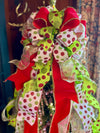 The Jolly Red White & Lime Green Christmas Tree Topper Bow