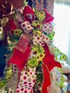 The Jolly Red White & Lime Green Christmas Tree Topper Bow