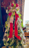 The Jolly Red White & Lime Green Christmas Tree Topper Bow