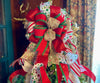 The Wendy Red White & Green Christmas Tree Topper Bow, whimsical bow for tree, polka dot christmas bow, tree trimming bow, XL tree bow