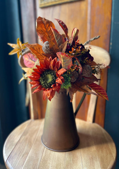 The Katerina Gold & Bronze Fall Copper Pitcher Centerpiece, For Dining Room Table,Thanksgiving centerpiece, Farmhouse glam arrangement