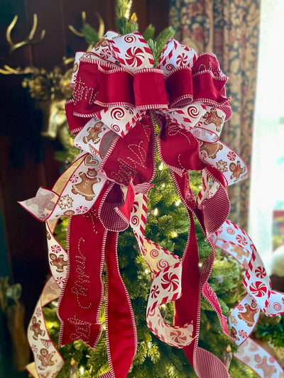 Red & White Gingerbread Christmas Bow - The Ginnifer