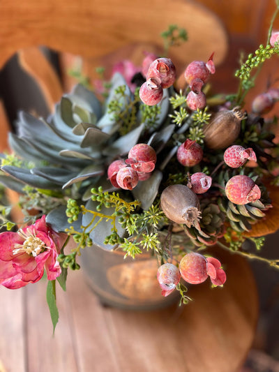 The Victoria Fall Centerpiece For Table, Mauve & green fall arrangement, succulent rustic arrangement, Autumn floral arrangement, all season