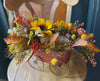 The Peggy Fall Wagon Centerpiece For Table, Summer fall arrangement, Rustic arrangement, Orange green autumn centerpiece