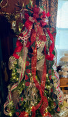 The Patricia Red Green & Gold Christmas Tree Topper Bow