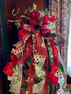 The Patricia Red Green & Gold Christmas Tree Topper Bow