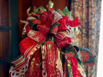 The Patricia Red Green & Gold Christmas Tree Topper Bow