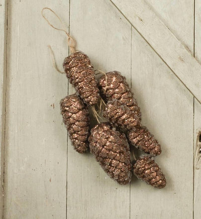 Copper Bronze Glitter Pinecone Cluster