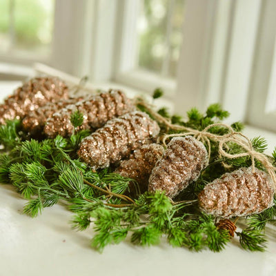 Copper Bronze Glitter Pinecone Cluster