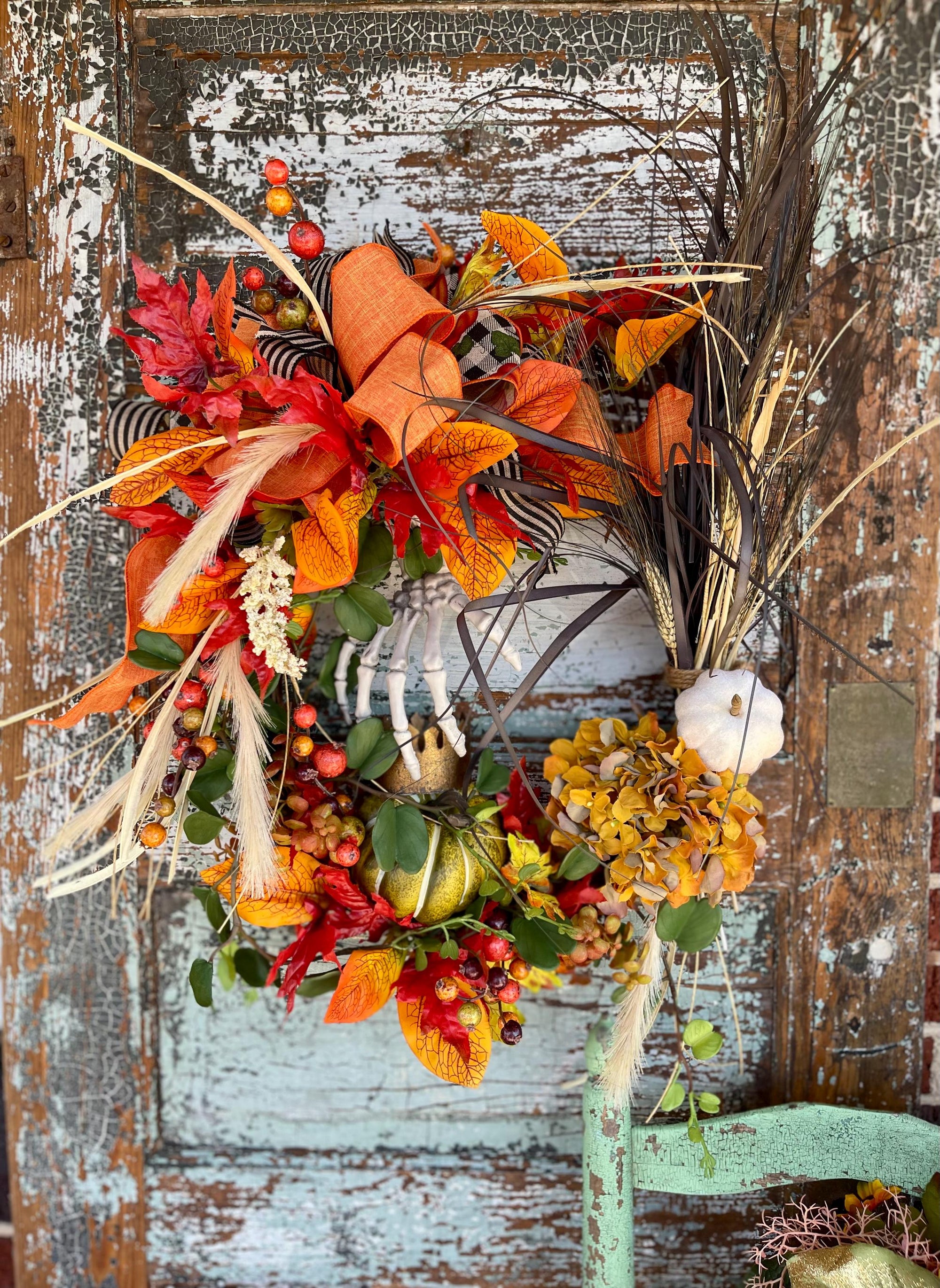 The Jack Fall Halloween Door Wreath, Skeleton wreath for front door, Spooky skeleton wreath, Autumn orange fall wreath, Pumpkin King wreath