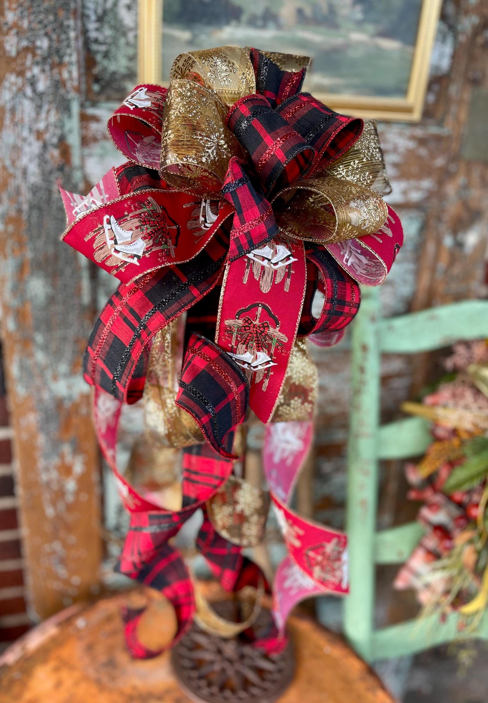 The Hannah Red Black & Gold Christmas Tree Topper Bow