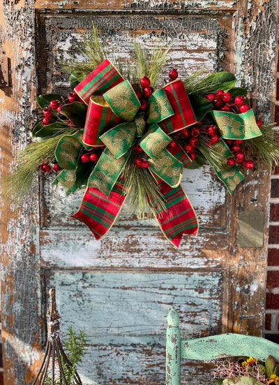 The Clara Mixed Pine & Berry Christmas Door Swag, Farmhouse swag for front door, mantle swag, mailbox decoration, farmhouse winter swag