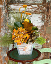 The Cara Fall Rustic Centerpiece For Table, orange & yellow fall arrangement, Sunflower Rustic arrangement, hydrangea autumn centerpiece