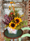 The Cara Fall Rustic Centerpiece For Table, orange & yellow fall arrangement, Sunflower Rustic arrangement, hydrangea autumn centerpiece